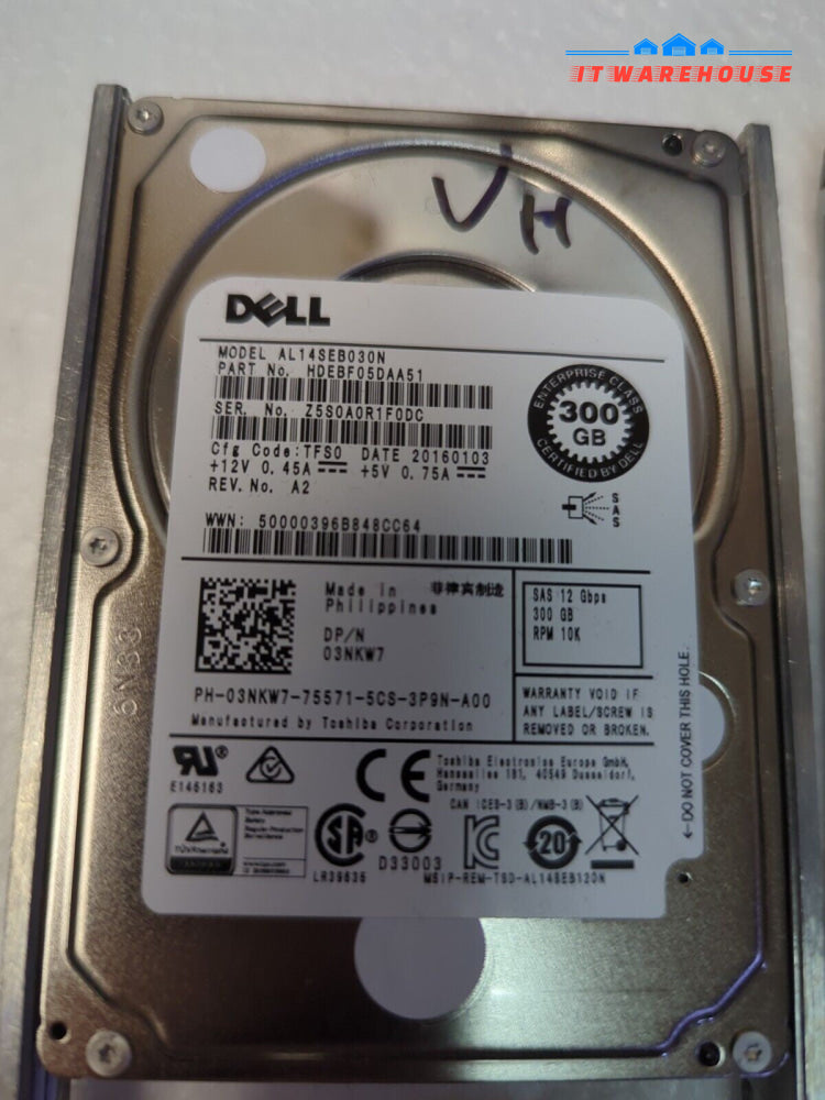 2x Dell 300GB 10K 2.5" SAS 12Gbps Internal Hard Drive 3NKW7 With CADDY Tested -