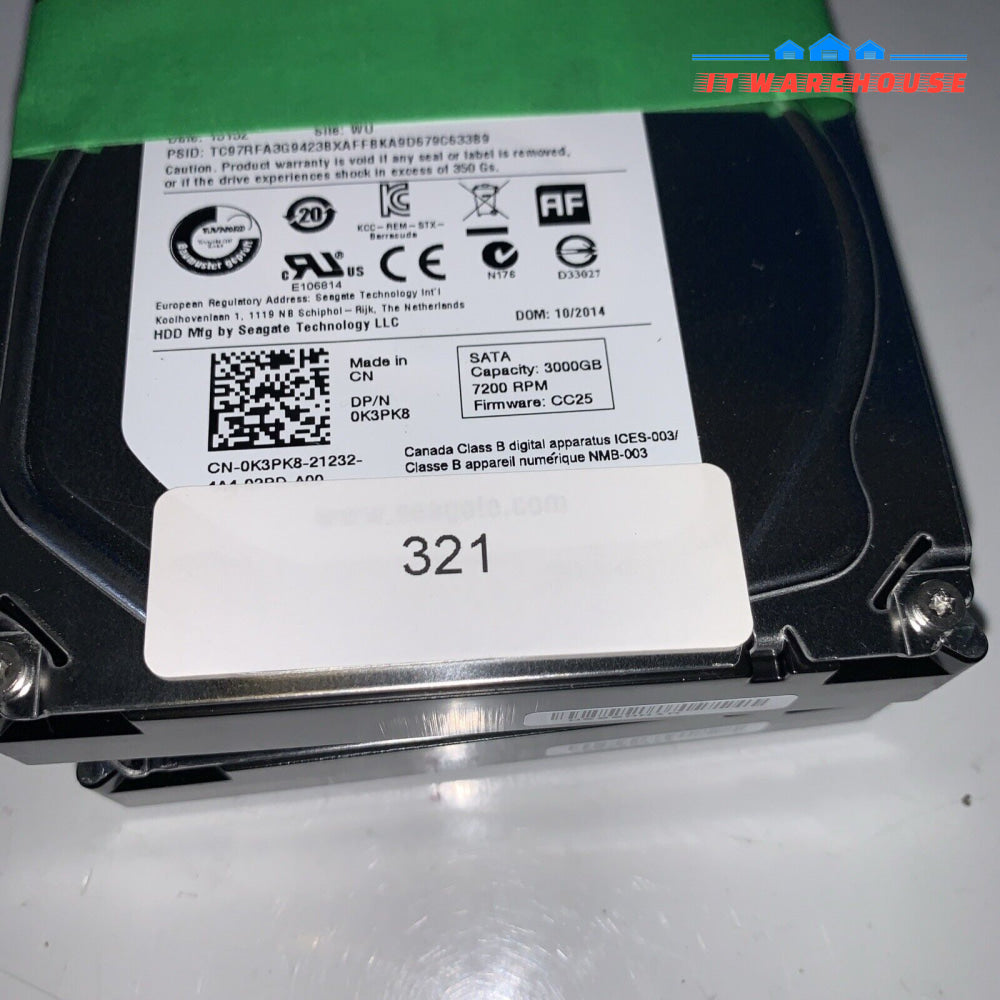 (2X) Dell 3Tb St3000Dm001 64Mb 7200Rpm Sata Iii 3.5’ 0K3Pk8 (1000Days Remaining)