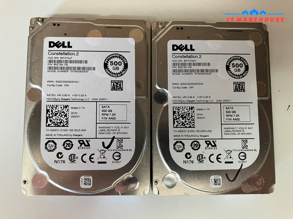 ~ 2x Dell Constellation.2 ST9500620NS 500GB 2.5” Hard Drive