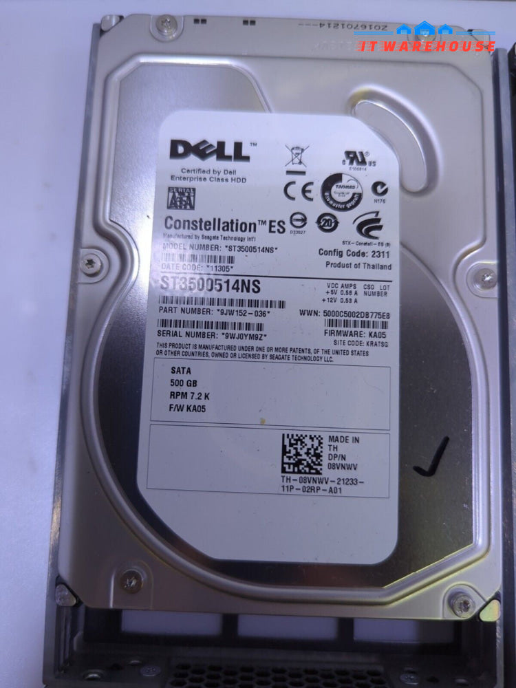 - 2x Dell Constellation ST3500514NS 500GB 3.5"  SATA Hard Drive 8VNWV W/Caddy 