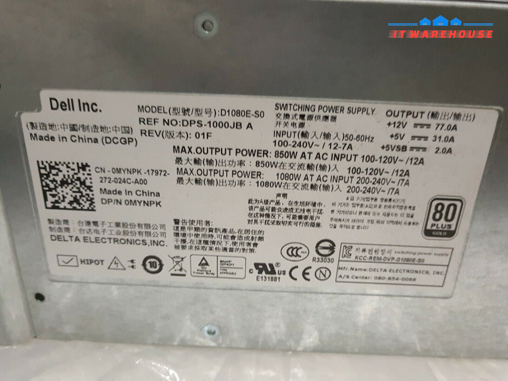 - 2x Dell D1080E-S0 MYNPK 1080W Power Supply FOR EQUALLOGIC PS6100 Tested
