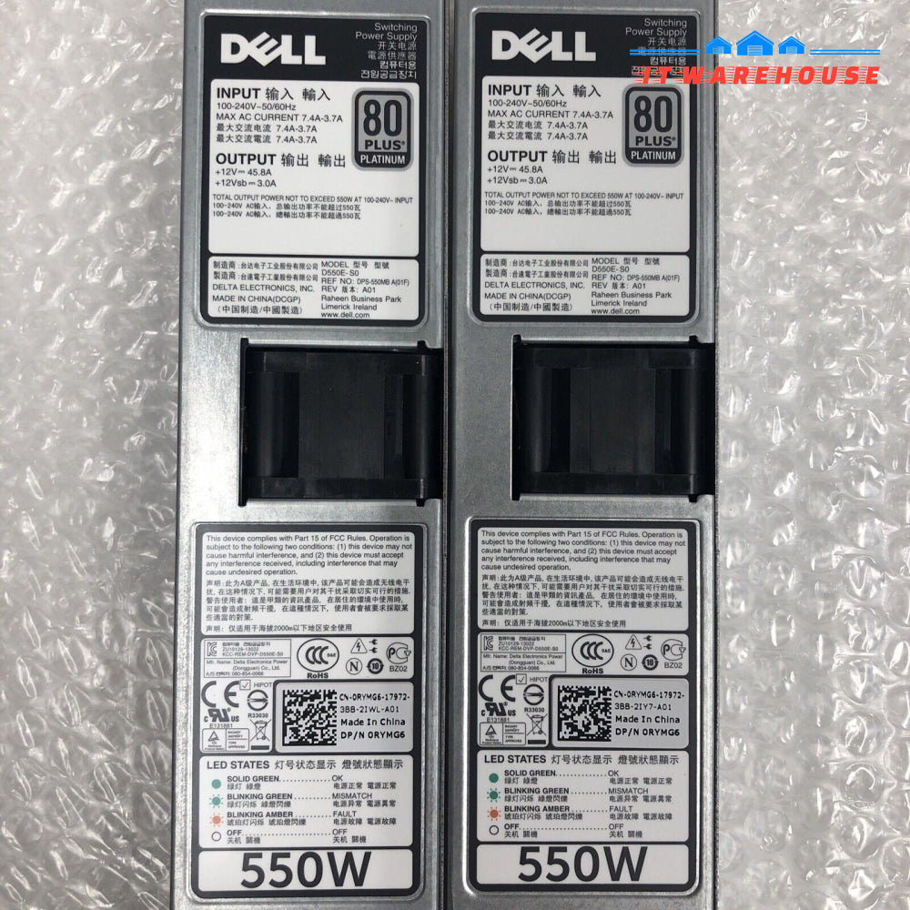 +2x Dell D550E-S0 550W 80 Plus Platinum Switching Power Supply