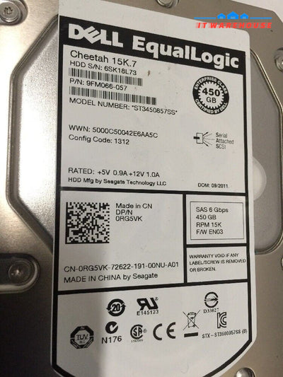 - 2x Dell EqualLogic 450GB 15K.6 6GB  SAS 3.5" HDD ST3450857SS RG5VK 9FM066 @@@