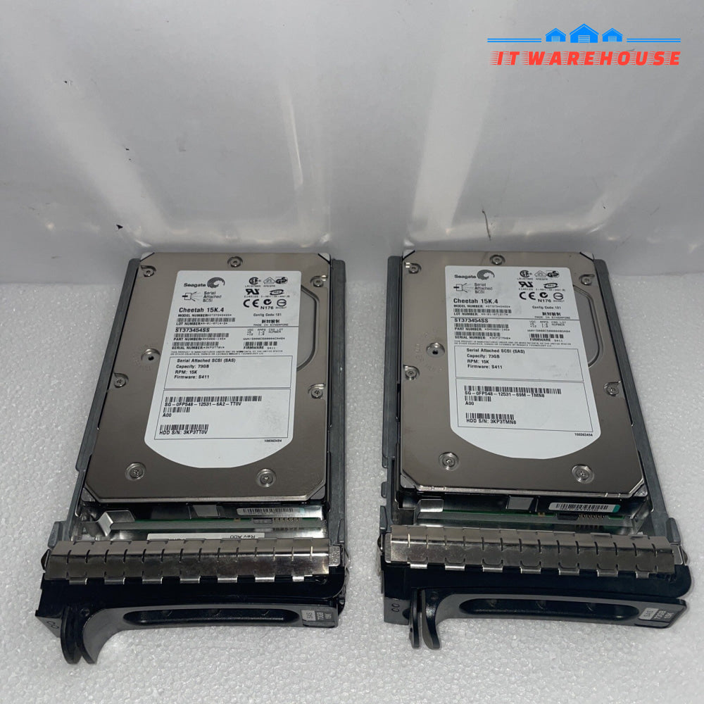 2x Dell Seagate ST373454SS 73G SAS 15K 4 hard drive 3.5" w/ MF666 tray