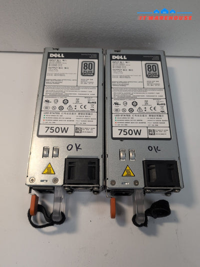 2x Dell W0CTF 750W Hot Swap Power Supply For PowerEdge R720 R620  Tested -