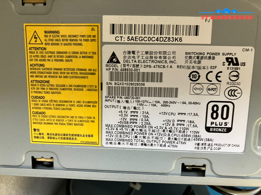 ~ 2x Delta 475W PSU For HP Z400 Power Supply DPS-475CB-1 A 468930 480720