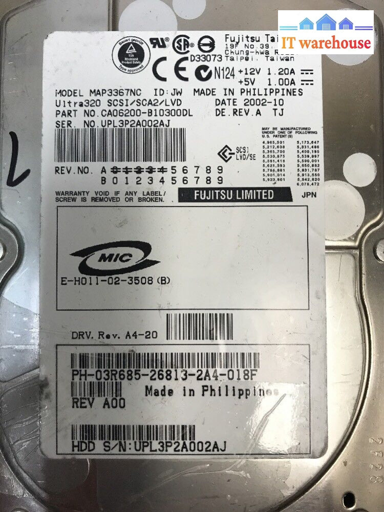 - 2X Fujitsu 36Gb 3.5’ 80Pin Ultra320 10000Rpm Hard Drive 3R685 Map3367Nc @@@
