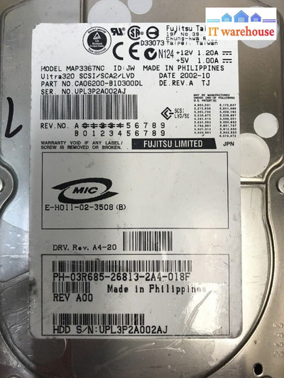 - 2X Fujitsu 36Gb 3.5’ 80Pin Ultra320 10000Rpm Hard Drive 3R685 Map3367Nc @@@