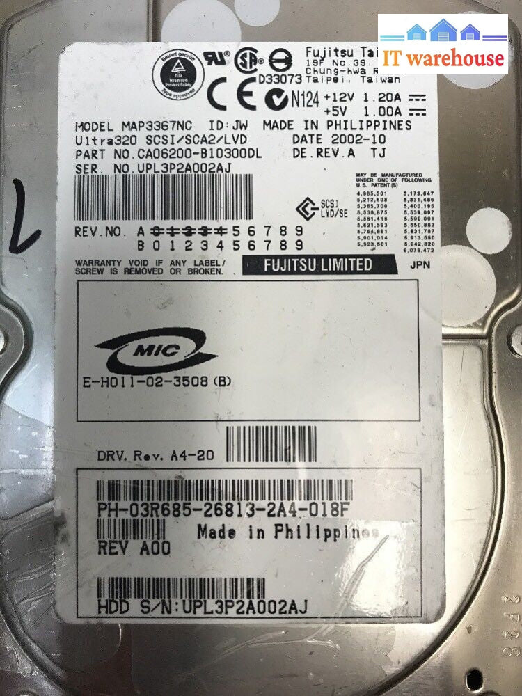 - 2x  Fujitsu 36GB 3.5" 80Pin Ultra320 10000rpm Hard Drive 3R685 MAP3367NC @@@