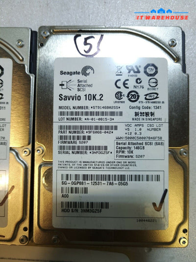 - 2x GP881 9F6066  DELL 146GB 3GB/S 10K RPM SAS 2.5-INCH HARD DRIVE TESTED