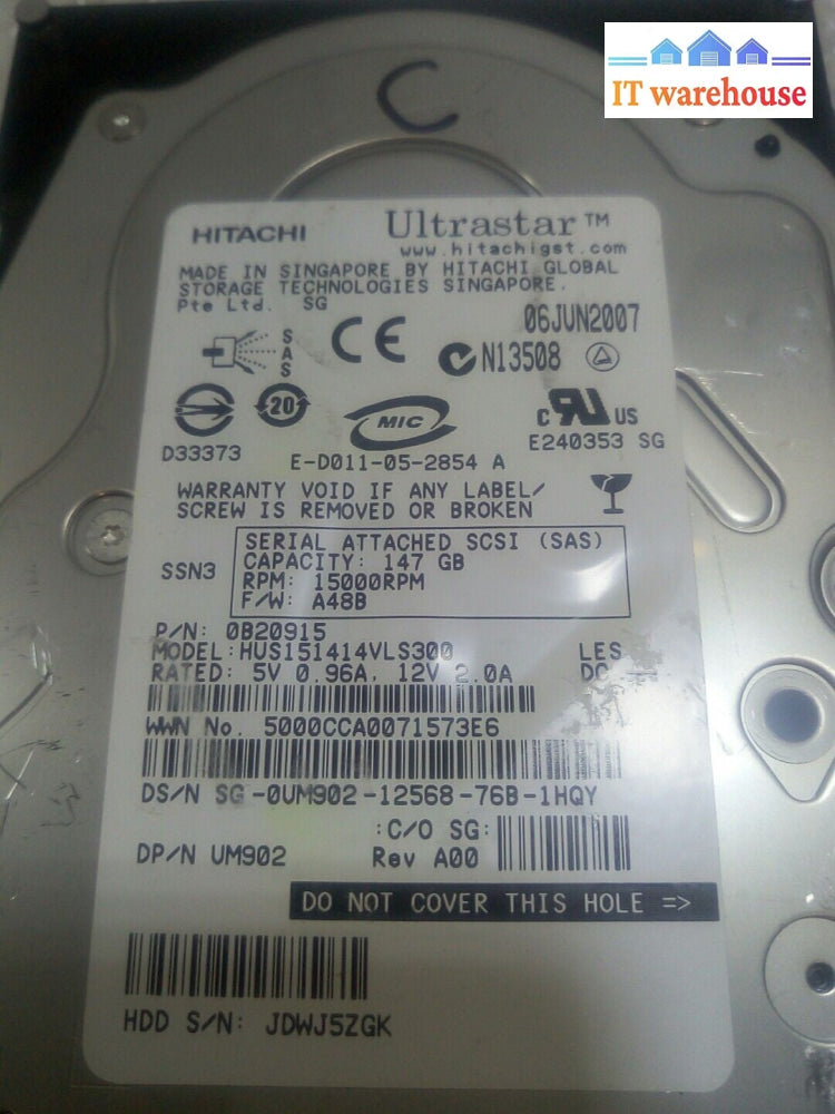 - 2x Hitachi Ultrastar 147GB 15000RPM SAS HDD HUS151414VLS300 0B20915 0UM902 @@@