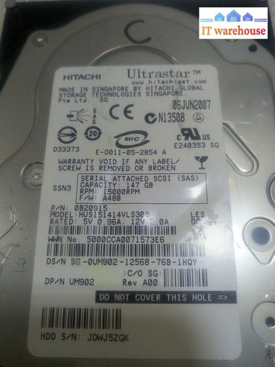 - 2x Hitachi Ultrastar 147GB 15000RPM SAS HDD HUS151414VLS300 0B20915 0UM902 @@@