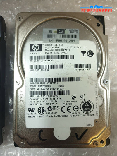 - 2x HP 300GB 10k SAS 2.5" 507129-004 518011-002 CA07068 Hard Disk Drive
