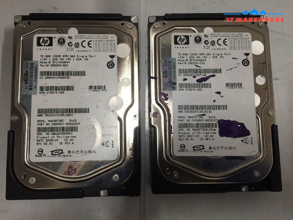   2x HP 72GB 15000RPM 3.5" SAS Server HDD MAX3073RC CA06697 392254-002 @-