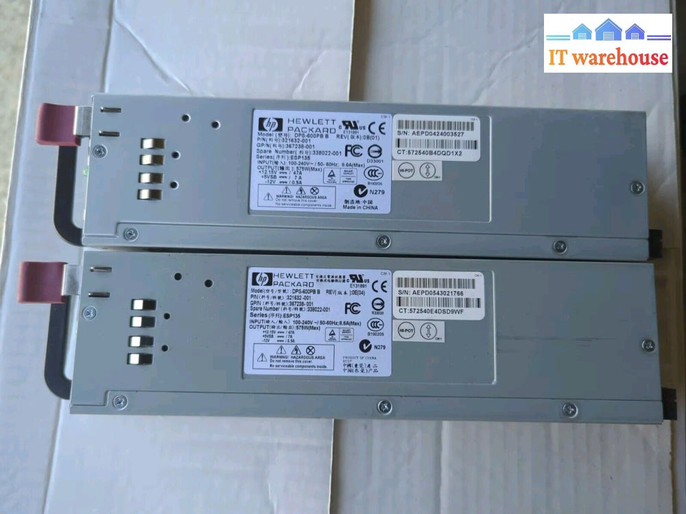 2X Hp Dl385 G1 Dl380 G4 575W Power Supply Psu 338022-001 321632-001 Dps-600Pb -