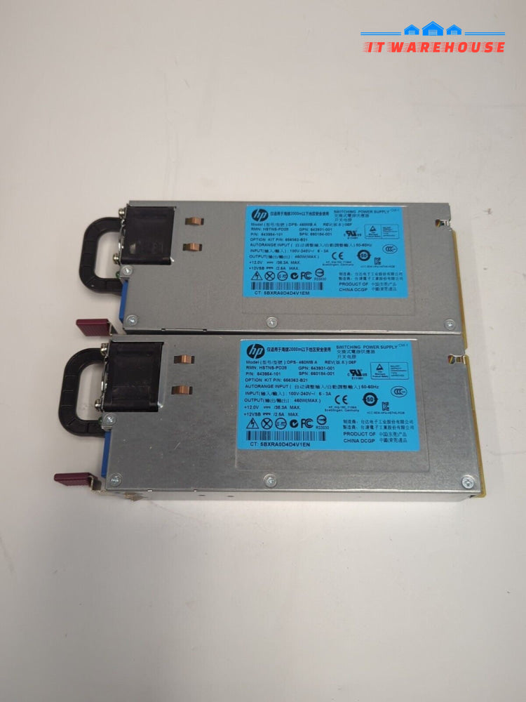 2x HP DPS-460MB 460W Power Supply 643931-001 643954-101 656362-B21 -