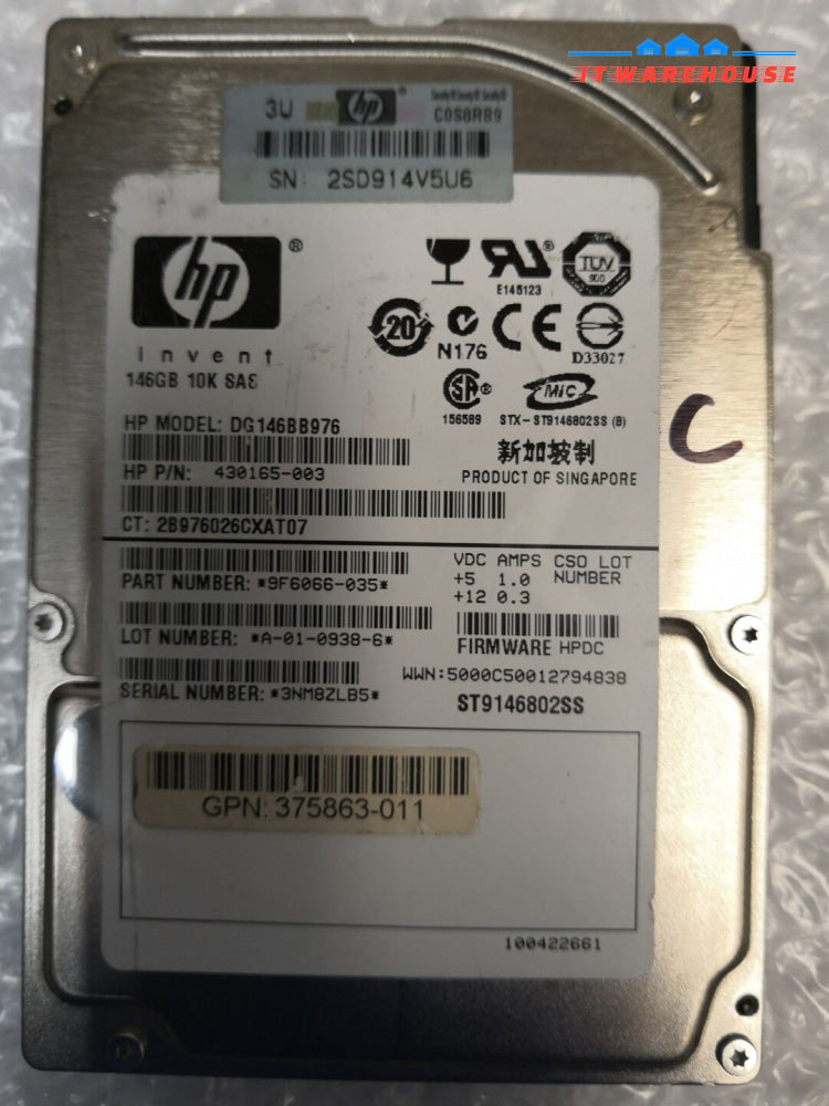 - 2X Hp Sas 146Gb Dg146Bb976 10K 2.5’ Hard Drive 430165-003 9F6066-035