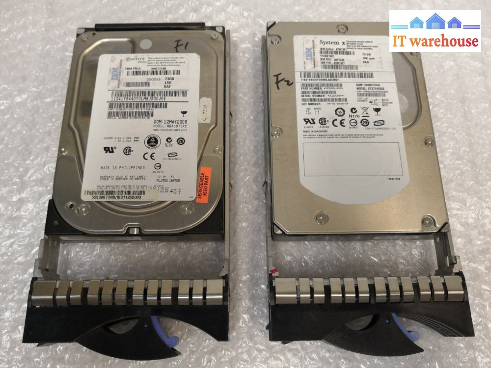 - 2x  IBM 3.5" 73GB 15K SAS HARD DRIVE W/TRAY 39R7348  @@@