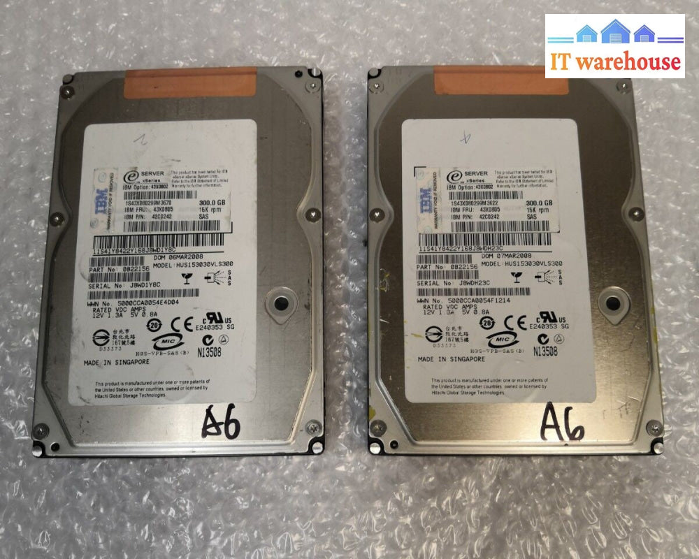 - 2x  IBM 300GB 15K SAS 3.5" Hard Drive W/Caddy 43X0805/43X0802/42C0242 @@@