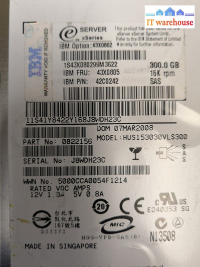 - 2x  IBM 300GB 15K SAS 3.5" Hard Drive W/Caddy 43X0805/43X0802/42C0242 @@@