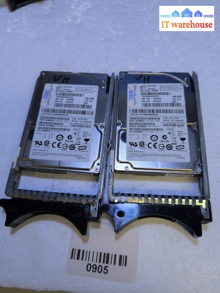 2x IBM 43X0824 43X0825 146. 8GB 2.5" SAS Hard Drive With Caddy Tested -