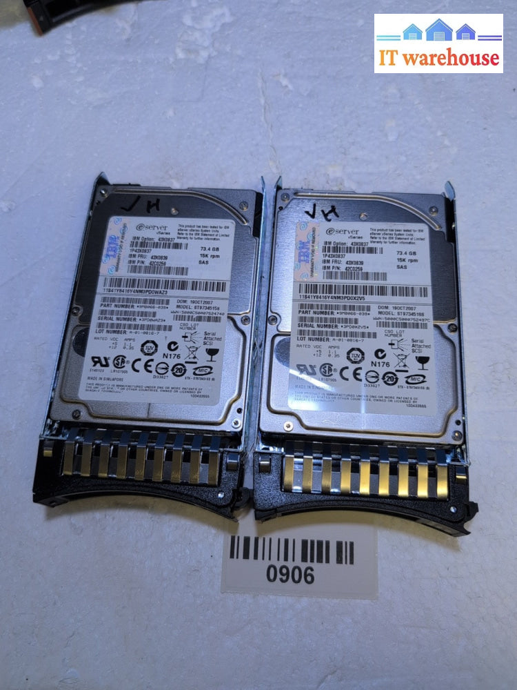 2x IBM 43X0837 73.4GB 2.5" SAS Hard Drive With Caddy Tested -