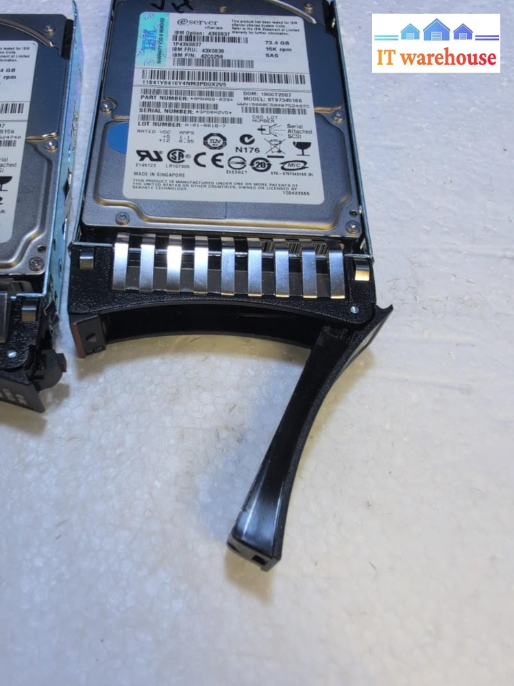 2x IBM 43X0837 73.4GB 2.5" SAS Hard Drive With Caddy Tested -