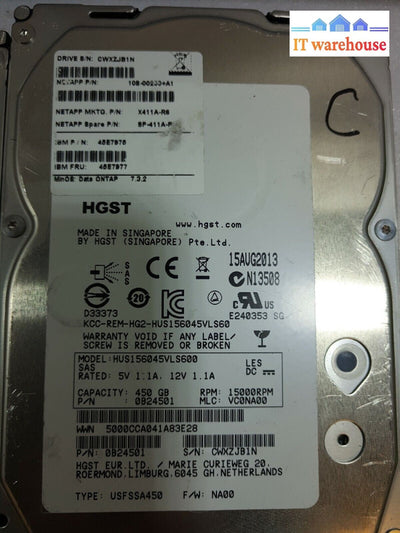 - 2x IBM 45E7975  45E7977 NetApp X411A-R6 450GB 15K RPM SAS HDD 108-00233+A1