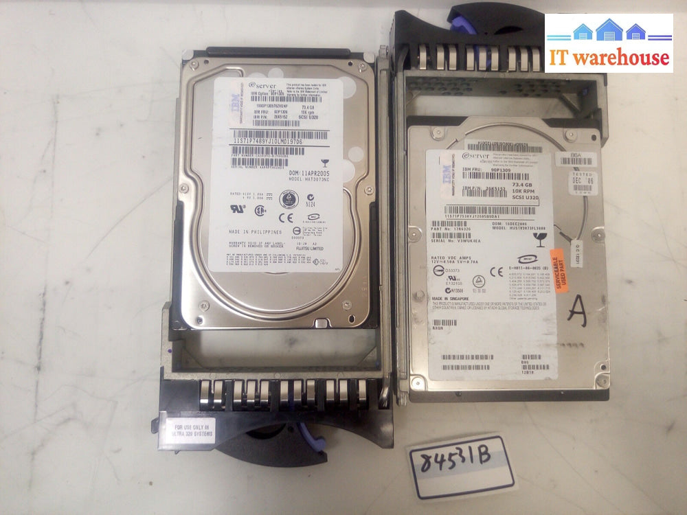 -2X Ibm Fru 90P1309 26K5152 Scsi 10K Rpm 73Gb Hard Drive W/ Caddy 25R4100 @@@