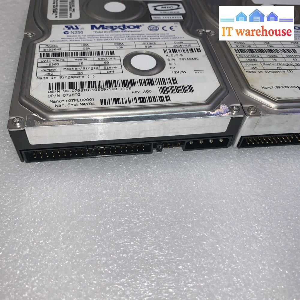 2X Maxtor 10 Gb/15.3 Gb Internal 3.5’ Ide Hdd 51536H2 91021U2 Tested