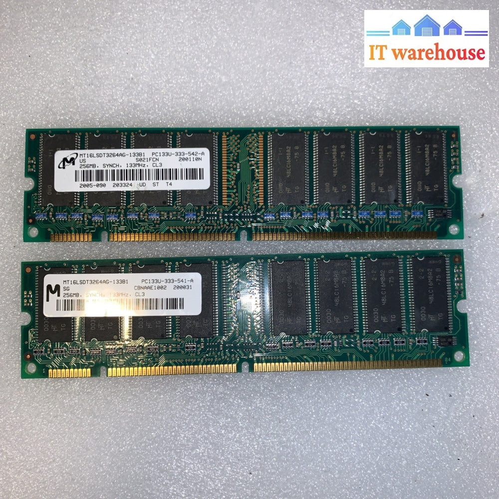 2x  Micron MT16LSDT3264AG-133B1 256MB PC133 SDRAM desktop Memory
