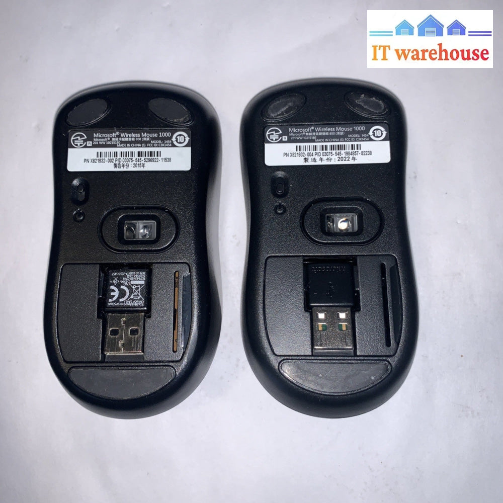 2x Microsoft Wireless Mouse 1000 Model:1454 PN: X821932-002( Mouse and Receiver)