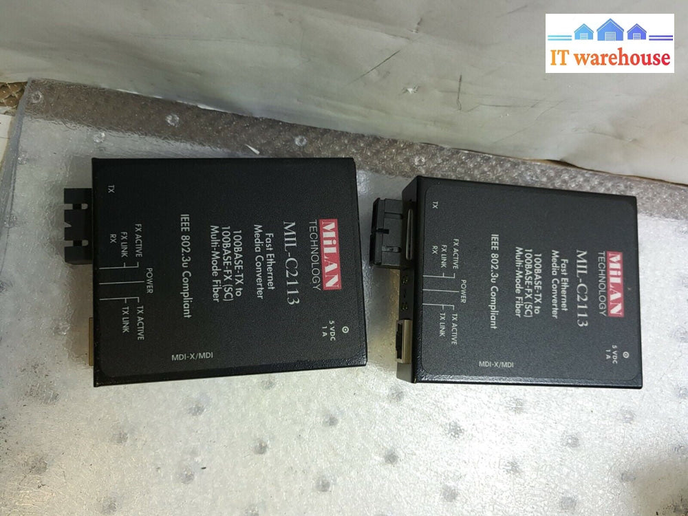 - 2x MiLAN TECHNOLOGY MIL-C2113 Ethernet Media Converter 100BASE-TX (NO AC)
