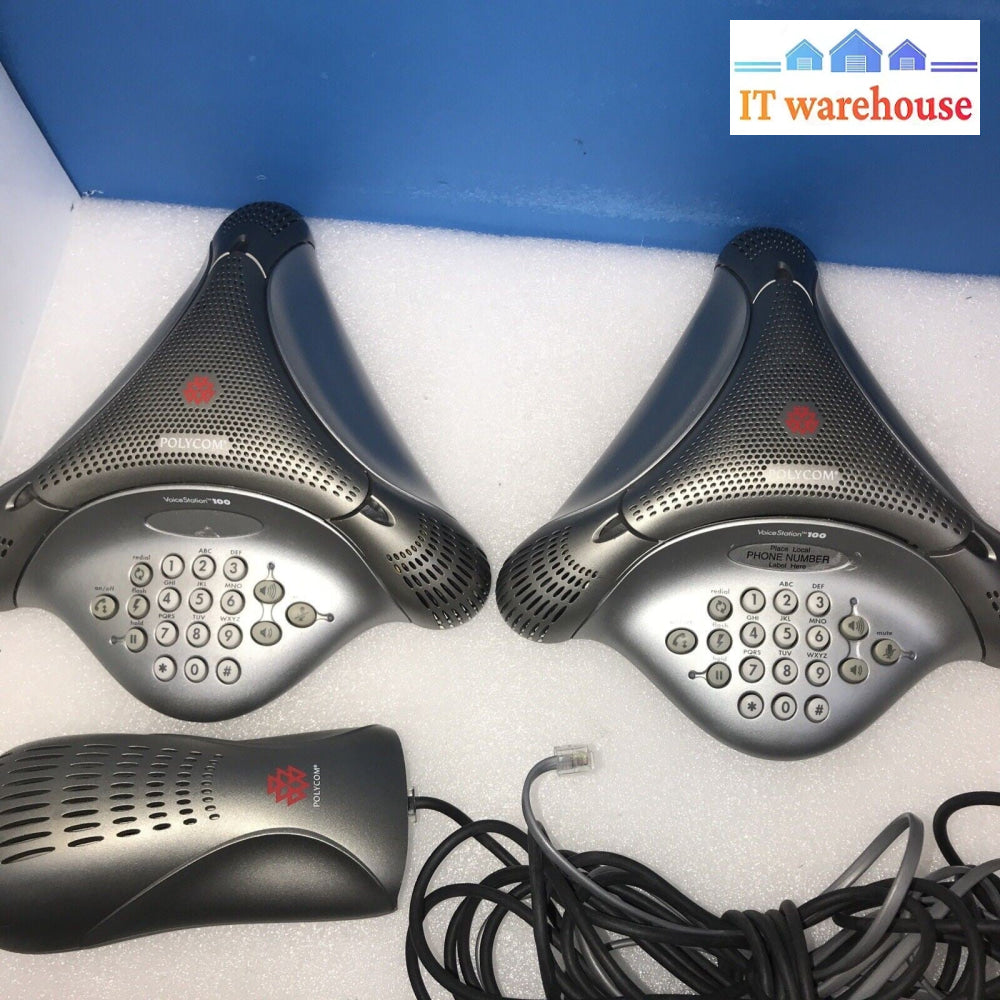 2x Polycom VoiceStation 100 Analog Conference Speakerphone W/ 2x Wall Power