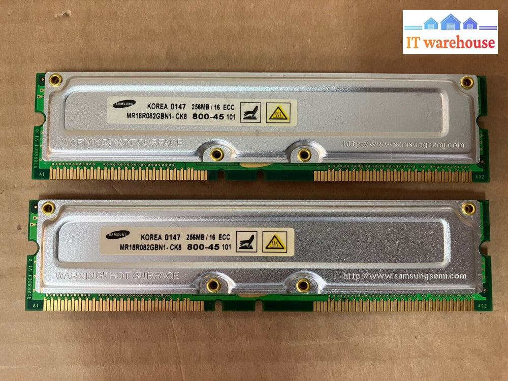 ~ 2x Samsung 256MB PC800 ECC RIMM Memory MR18R082GBN1-CK8 800-45 101 / Tested