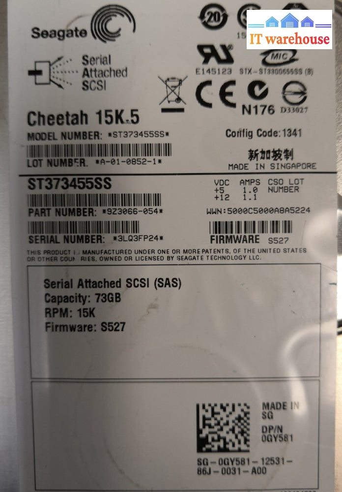 2x Seagate 3.5" 73GB 15K RPM SAS HDD ST373455SS 0GY581 @