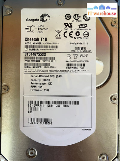 2x Seagate Cheetah T10 ST3146755SS 146GB RPM 15K 0WR711 SAS HDD W/ CADDY 0F9541