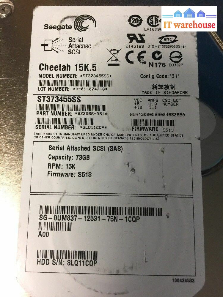 + 2X SEAGATE HDD 73GB SAS 15K ST373455SS 9Z3066-051 UM837 S513 W/CADDY F9541 @@@