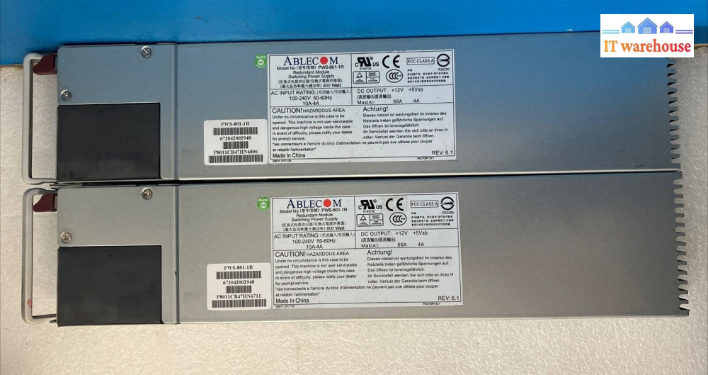 2x Supermicro Ablecom PWS-801-1R Redundant 800W Module Switching Power Supply ~