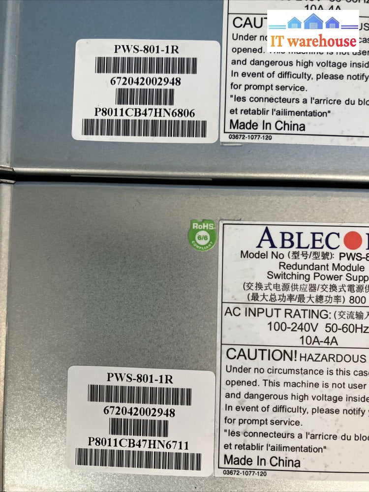2x Supermicro Ablecom PWS-801-1R Redundant 800W Module Switching Power Supply ~