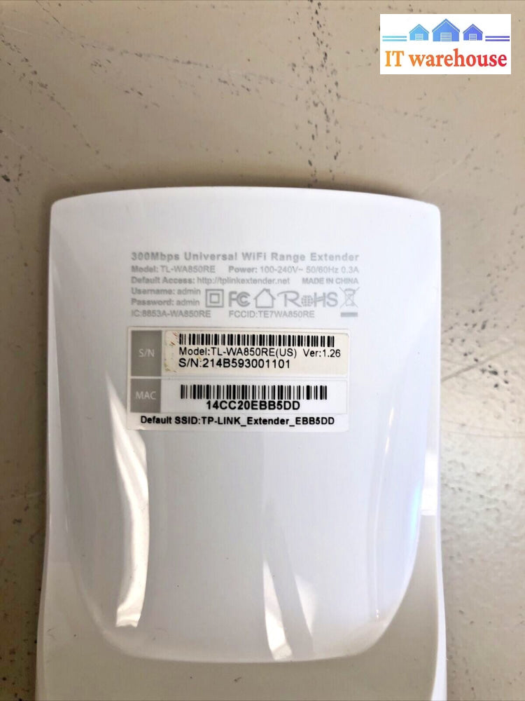 $ 2X Tp-Link 300Mbps 1 Port Universal Wi-Fi Range Extender - (Tl-Wa850Re)