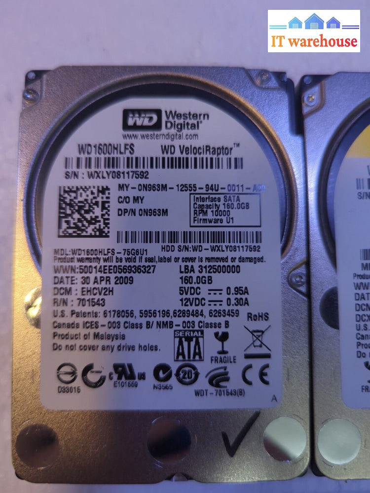 - 2X Wd Velociraptor 2.5’ Sata Hdd Wd1500Hlfs/Wd1600Hlfs 150Gb/160Gb