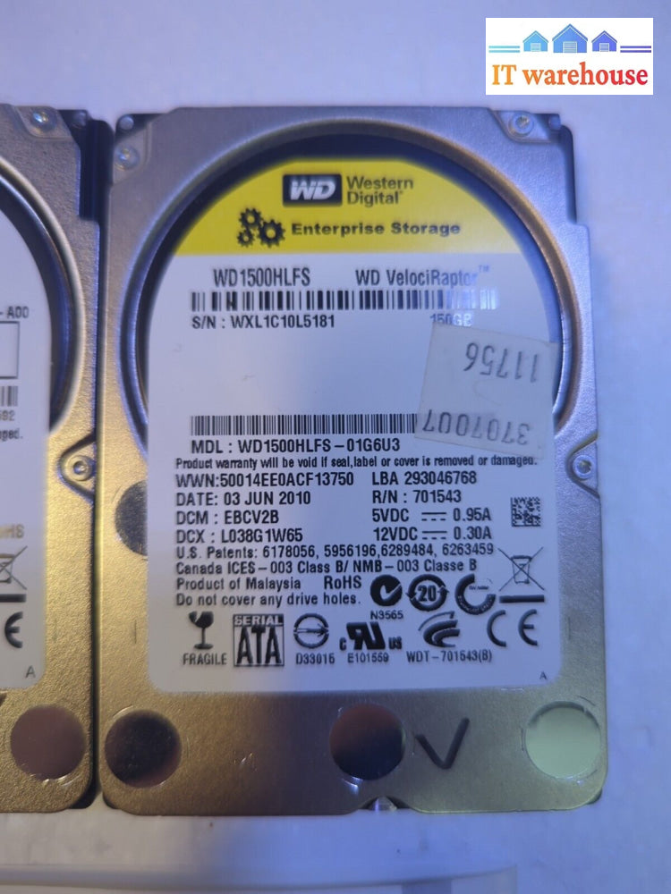 - 2X Wd Velociraptor 2.5’ Sata Hdd Wd1500Hlfs/Wd1600Hlfs 150Gb/160Gb