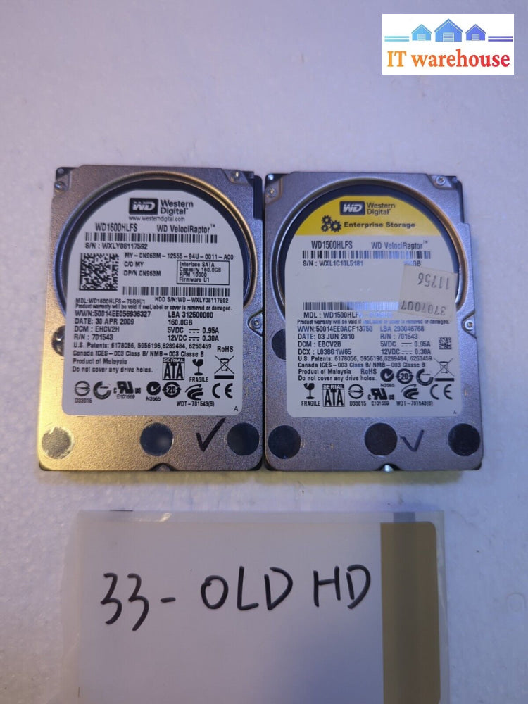 - 2X Wd Velociraptor 2.5’ Sata Hdd Wd1500Hlfs/Wd1600Hlfs 150Gb/160Gb