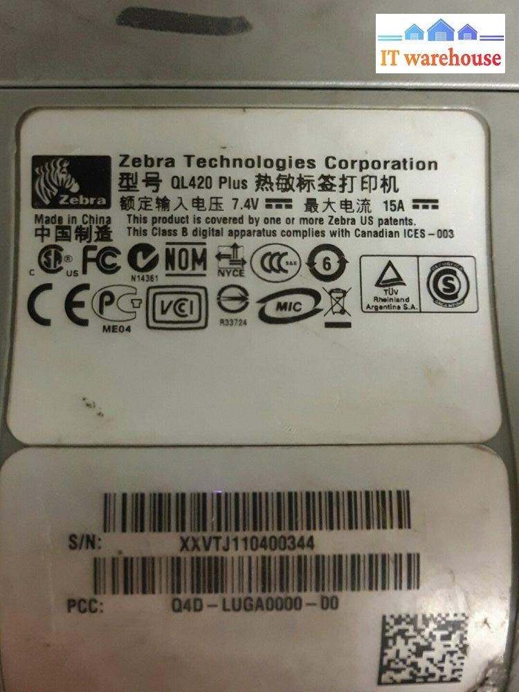 - 2x ZEBRA BARCODE PRINTER QL420 PLUS WITH BATTERY (AS IS)