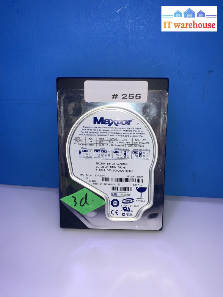 3.5’’ Ide Hard Disk Drive Maxtor 541Dx 5400Rpm 20Gb Wah21Pbo 2B020H1 11A 05A