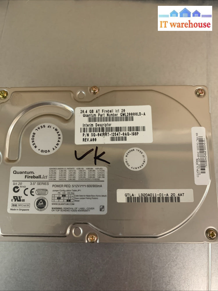3.5 QUANTUM FIREBALLlct20 20GB IDE w/ WinXP SP3 installed (1000 + days lifetime)
