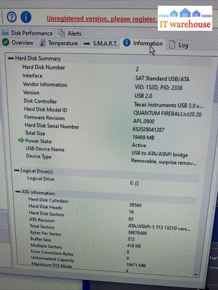 3.5 QUANTUM FIREBALLlct20 20GB IDE w/ WinXP SP3 installed (1000 + days lifetime)