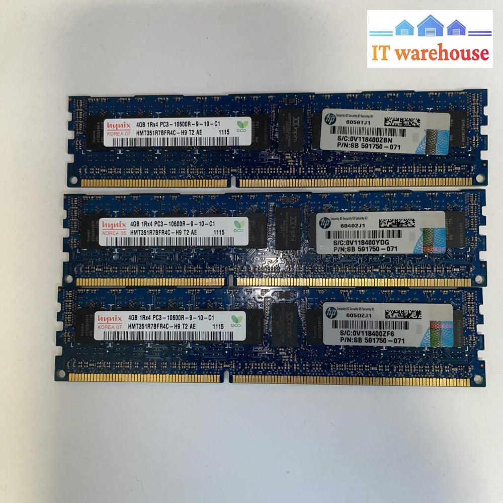 3*   Hynix 4GB 1Rx4 PC3-10600R DDR3 1333MHz 1.5V ECC REGISTERED Memory RAM 1x4G
