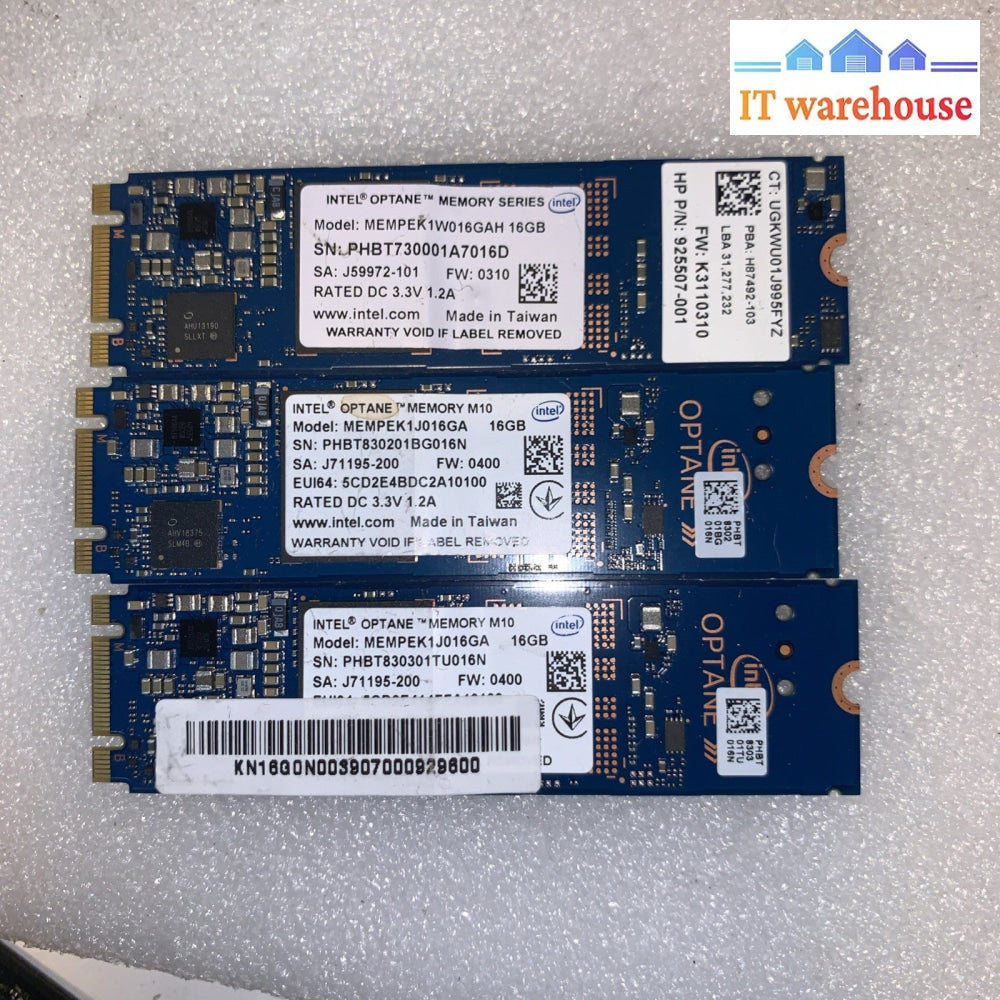 3× Intel Optane Memory 16GB M.2 2280 PCIe NVMe MEMPEK1W016GAH / 1J016GA